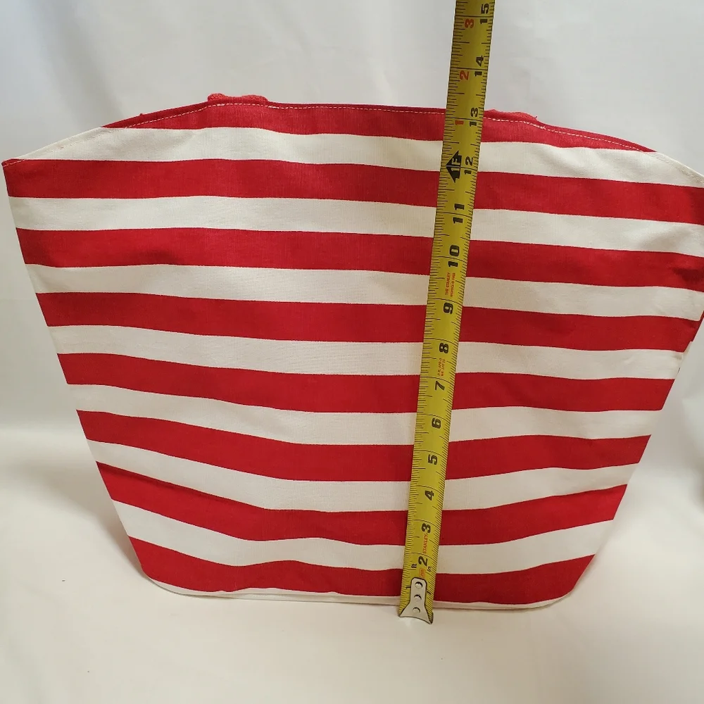 Adobe Canvas Tote Bag with Zipper Red and White Stripes - Picture 7 of 9